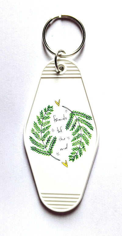 Fronds Til The End Motel Style Illustrated Funny Keychain - White, Green