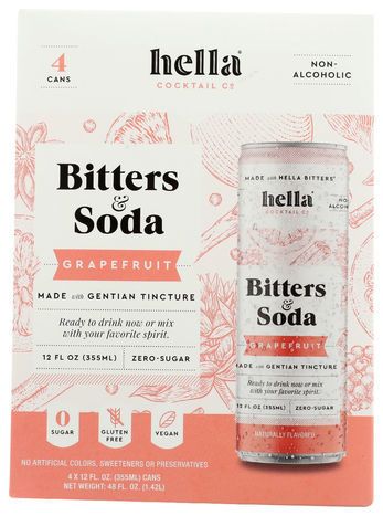 Hella Cocktail Grapefruit Bitter & Soda - 4 Pack (12 Fluid Ounces Each)