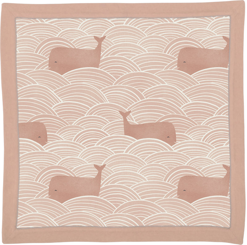 Whales Pink Security Blanket with Neutral Pink Whale and Wave Designs | 16" x 16"