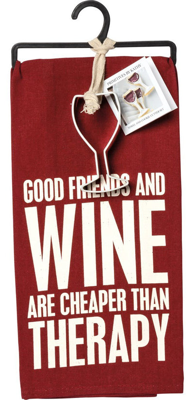 Good Friends And Wine Dish Towel And Wine Glass Shaped Cookie Cutter Set