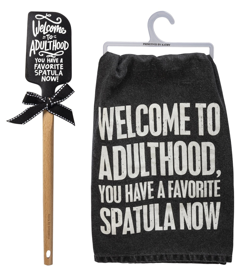 Welcome To Adulthood You Have A Favorite Spatula Now Wooden Handle + Dish Towel Gift Set Bundle