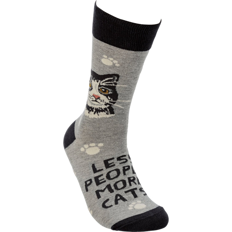Less People More Cats Socks in Grey | Funny Novelty Socks with Cool Design | Bold/Crazy/Unique Dress Socks