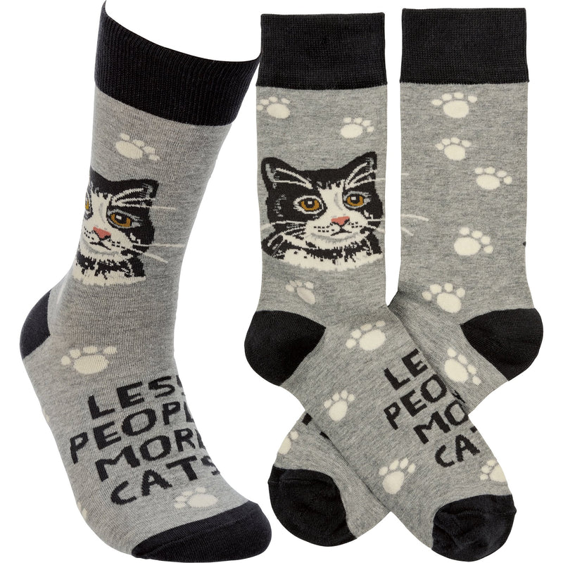 Less People More Cats Socks in Grey | Funny Novelty Socks with Cool Design | Bold/Crazy/Unique Dress Socks
