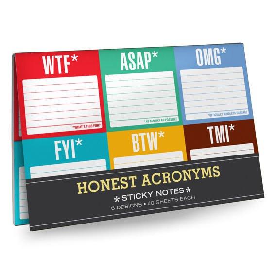 Honest Acronyms Sticky Note Packets in 6 Vivid Colors