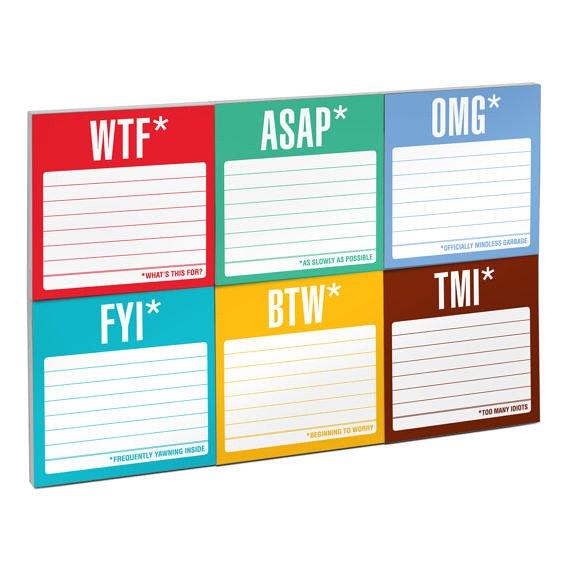 Honest Acronyms Sticky Note Packets in 6 Vivid Colors