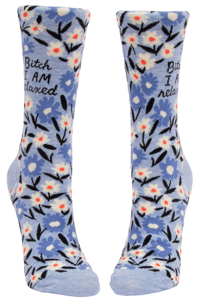 Bitch I AM Relaxed Women's Crew Socks, Hipster/Nerdy/Geeky/Trendy, Floral Funny Novelty Socks with Cool Design, Bold/Crazy/Unique Dress Socks