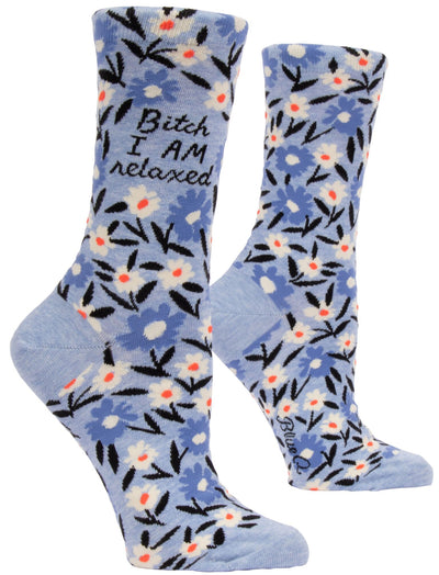 Bitch I AM Relaxed Women's Crew Socks, Hipster/Nerdy/Geeky/Trendy, Floral Funny Novelty Socks with Cool Design, Bold/Crazy/Unique Dress Socks