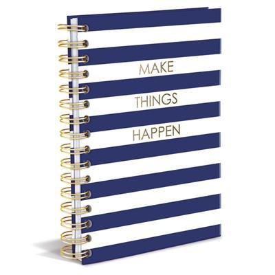 Make Things Happen Hard Cover Journal in Navy Stripe and Metallic Gold