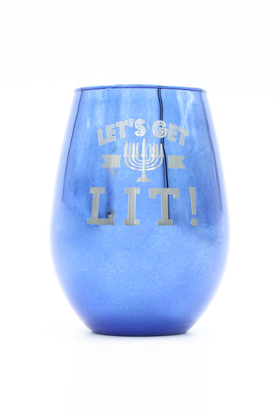 Let's Get Lit Stemless Hanukkah Wine Glass with Menorah Motif | 20 oz. | Stainless Steel Unbreakable | Set of 12
