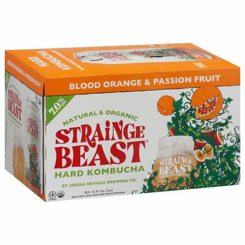 Strainge Beast Kombucha Passion Fruit, Hops, Blood Orange  6/12 oz cans