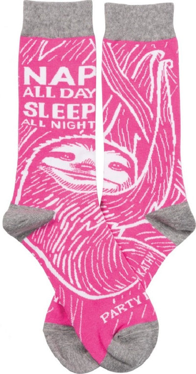 Nap All Day, Sleep All Night - Party Never Sloth Patch and Socks Gift Set