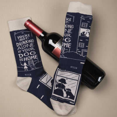 You're Not Drinking Alone If Your Dog Is Home Black Funny Novelty Socks with Cool Design, Bold/Crazy/Unique Specialty Dress Socks