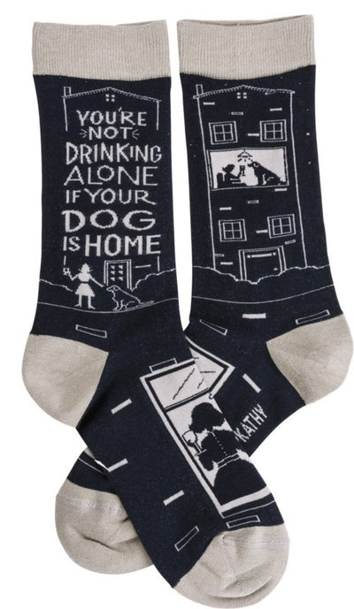 You're Not Drinking Alone If Your Dog Is Home Black Funny Novelty Socks with Cool Design, Bold/Crazy/Unique Specialty Dress Socks