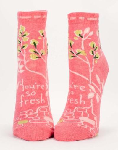 You're So Fresh Quirky Women's Ankle Socks, Hipster/Nerdy/Geeky/Trendy, Pink Funny Novelty Socks with Cool Design, Bold/Crazy/Unique Dress Socks