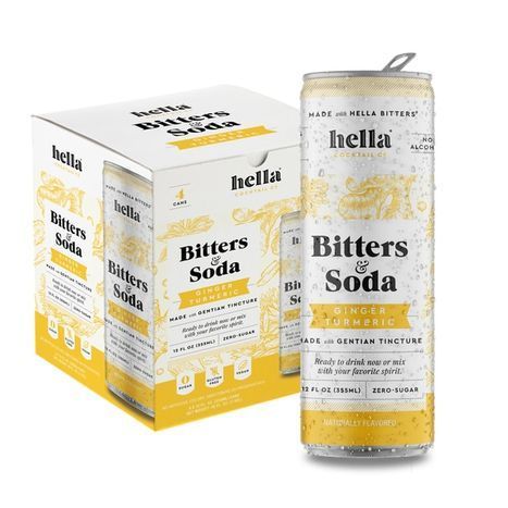 Hella Cocktail Co Bitters & Soda Ginger Turmeric Can - 4 Pack (12 Ounces Each)