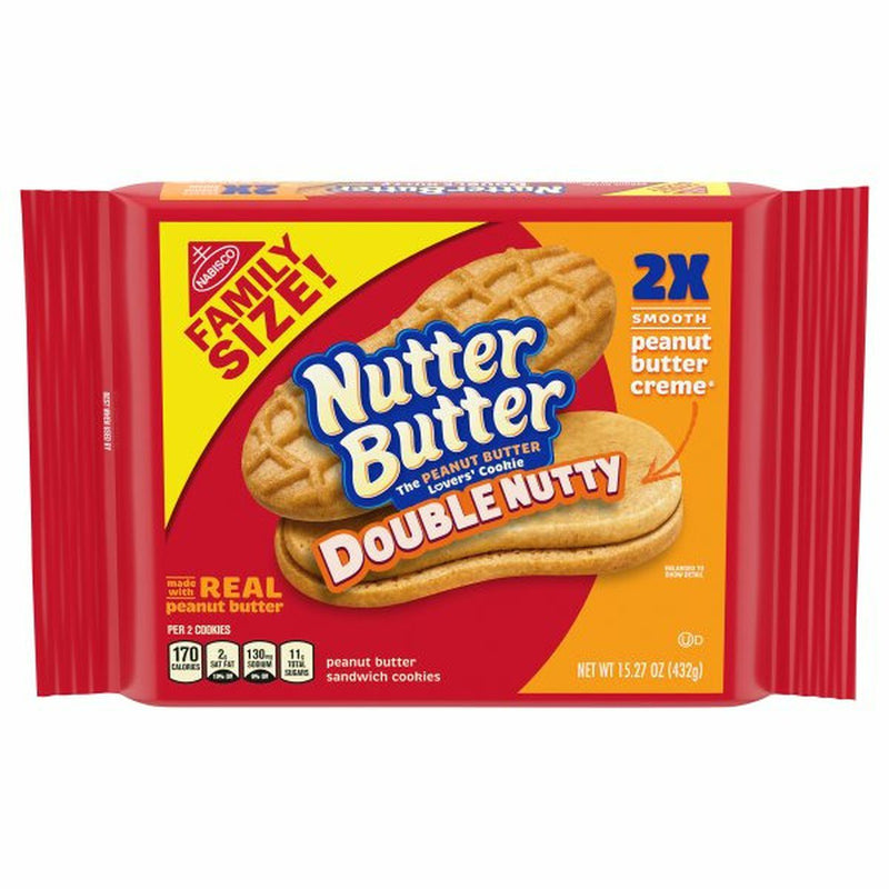 Nutter Butter Sandwich Cookies, Peanut Butter, Double Nutty, Family Size