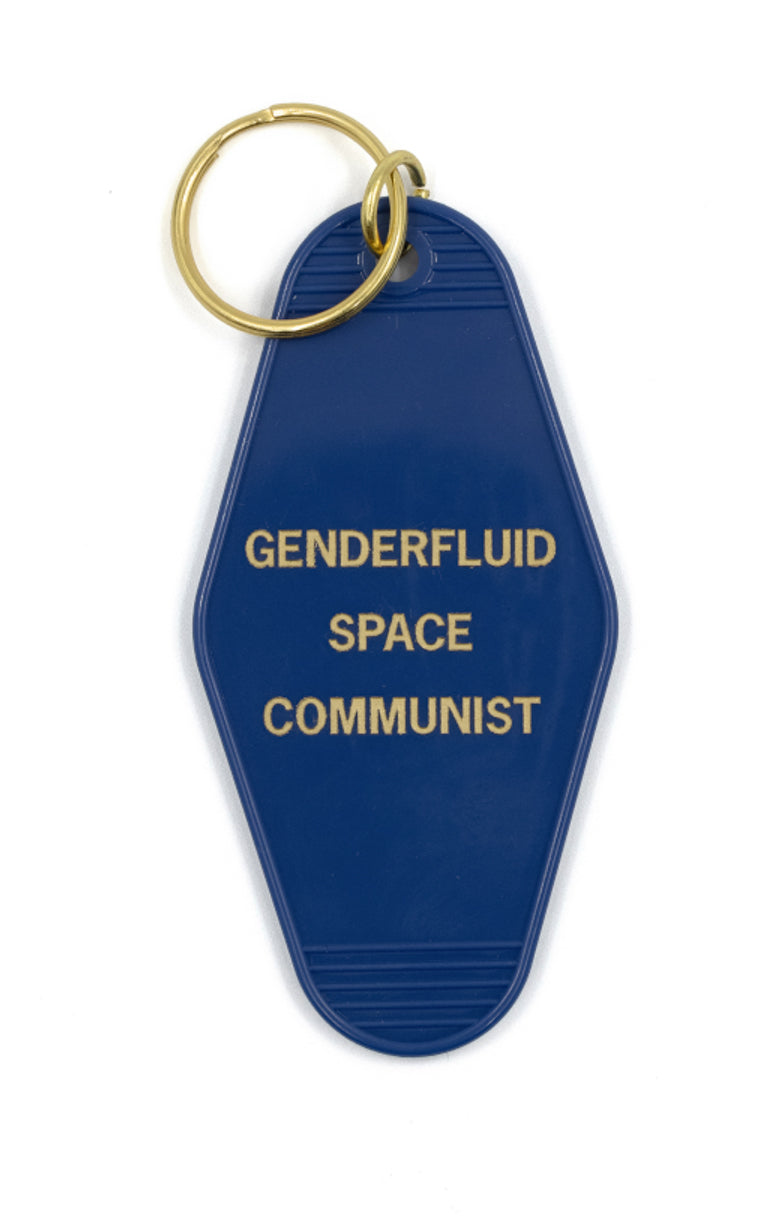 Genderfluid Space Communist Motel Style Keychain in Blue and Gold