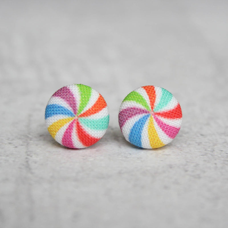 Lollipop Fabric Button Earrings | Handmade in the US