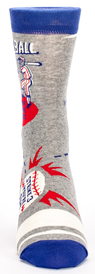 Baseball Men's Crew Socks Step Up to the Plate, Hipster/Nerdy/Geeky/Trendy, Quirky Novelty Socks with Cool Design, Bold/Crazy/Unique Dress Socks