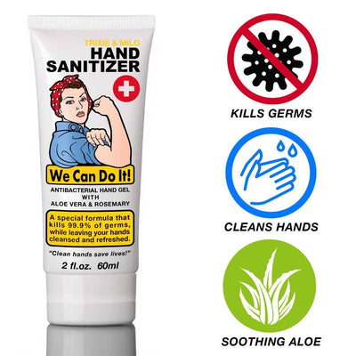 Rosie the Riveter Anti Bacterial Hand Gel Hand Sanitizer | Pocket Size 2 fl oz | 75% Alcohol | Aloe Vera & Rosemary