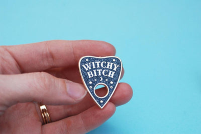 Witchy Bitch Glitter Ouija Planchette Enamel Pin