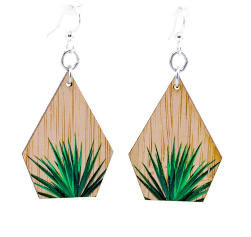 Yucca Bamboo Silver Finish Hook Earrings | Lightweight Laser Cut Bamboo with Hypoallergenic Ear Wires
