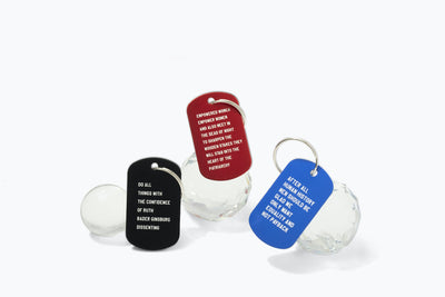Empowered Women Empower Women And Also Meet in the Dead of Night Feminist Dog Tag Keychain in Red with Silver Lettering
