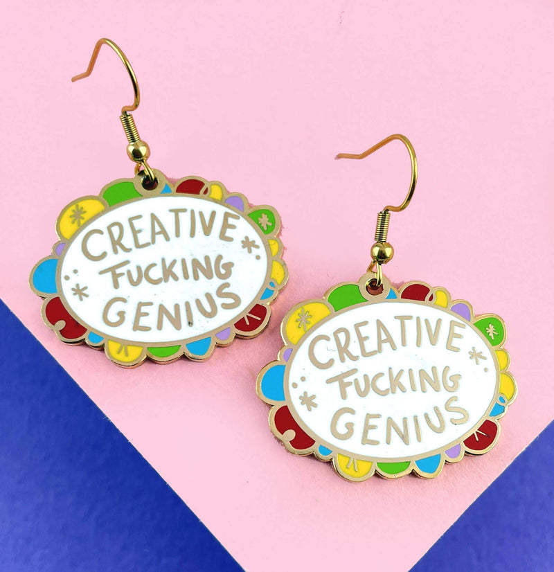 Creative Fucking Genius Enamel Hook Earrings | Artist-Designed in Australia