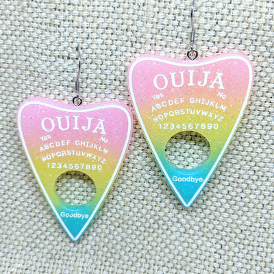 Ouija Resin Planchette Earrings in Pastel Colors