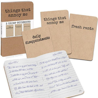 Grump Notebooks (Daily Disappointments, Things That Annoy Me, and Fresh Rants) Pocket Journals - Set of 3