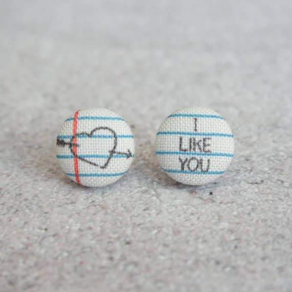 Love Note Fabric Button Earrings | Handmade in the US