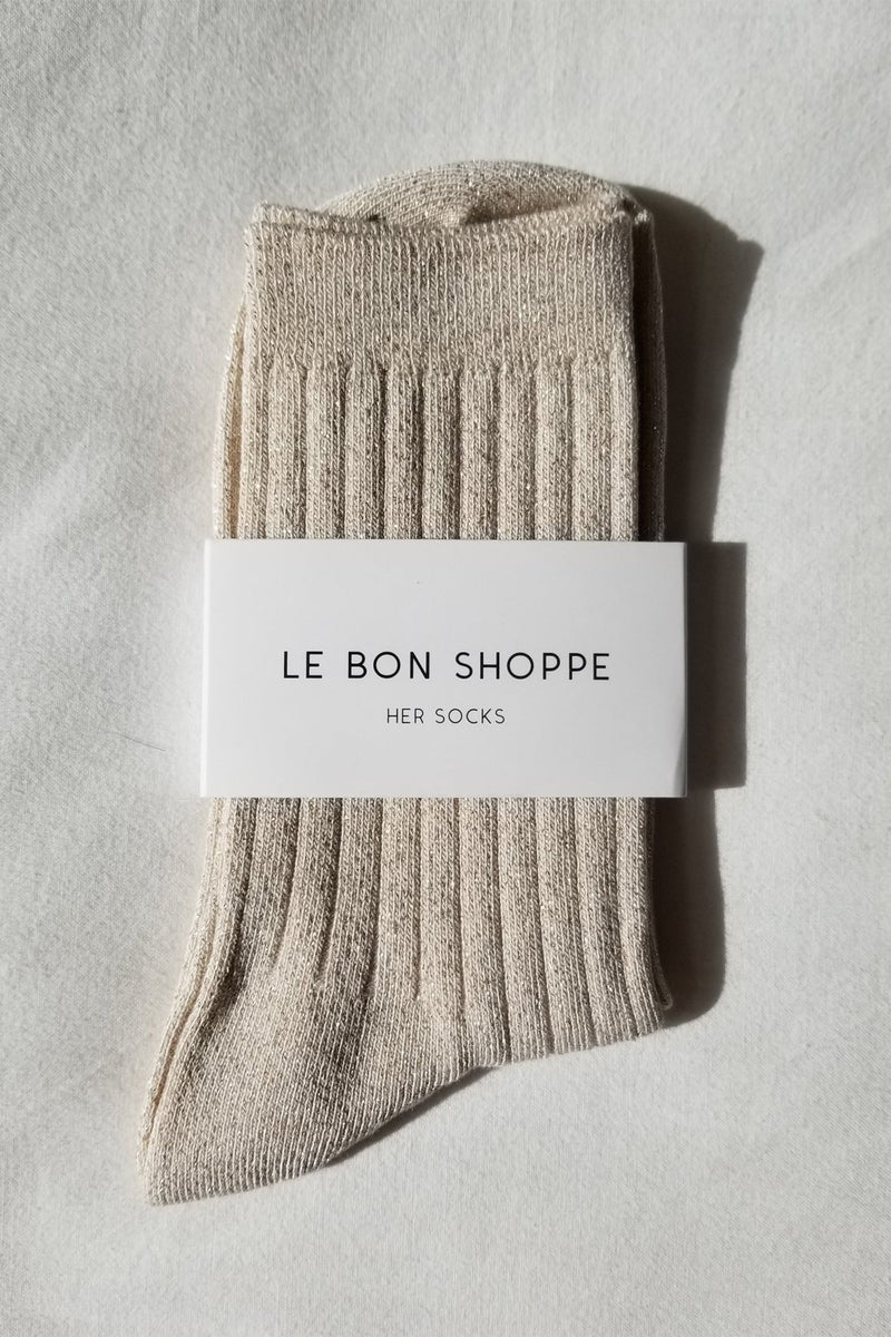 Le Bon Shoppe Her Socks - Ivory Gold Glitter