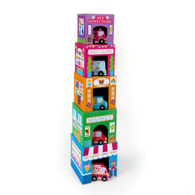 Rainbow Town Stackables Nested Cardboard Toys and Car Set