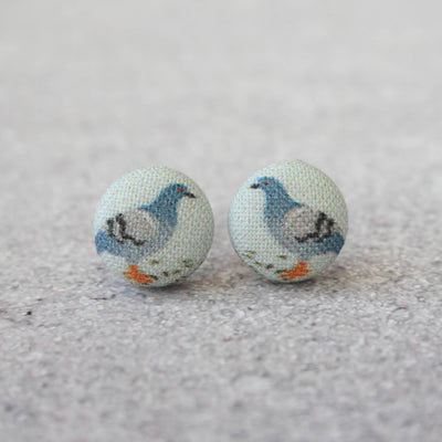 Pigeon Fabric Button Earrings | Handmade in the US