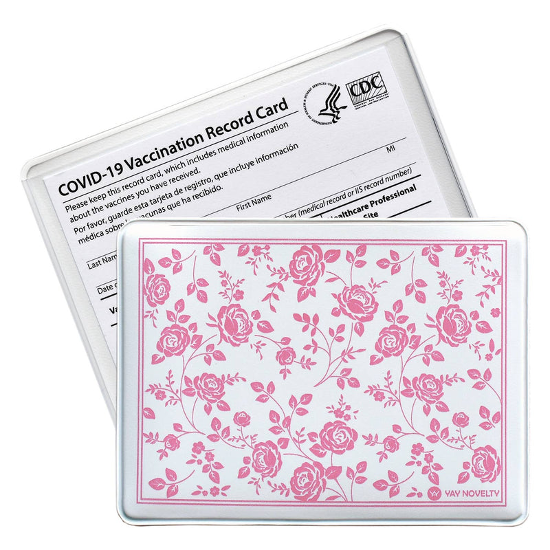 Vaccination Card Holder / Protector - Vintage Pink Rose