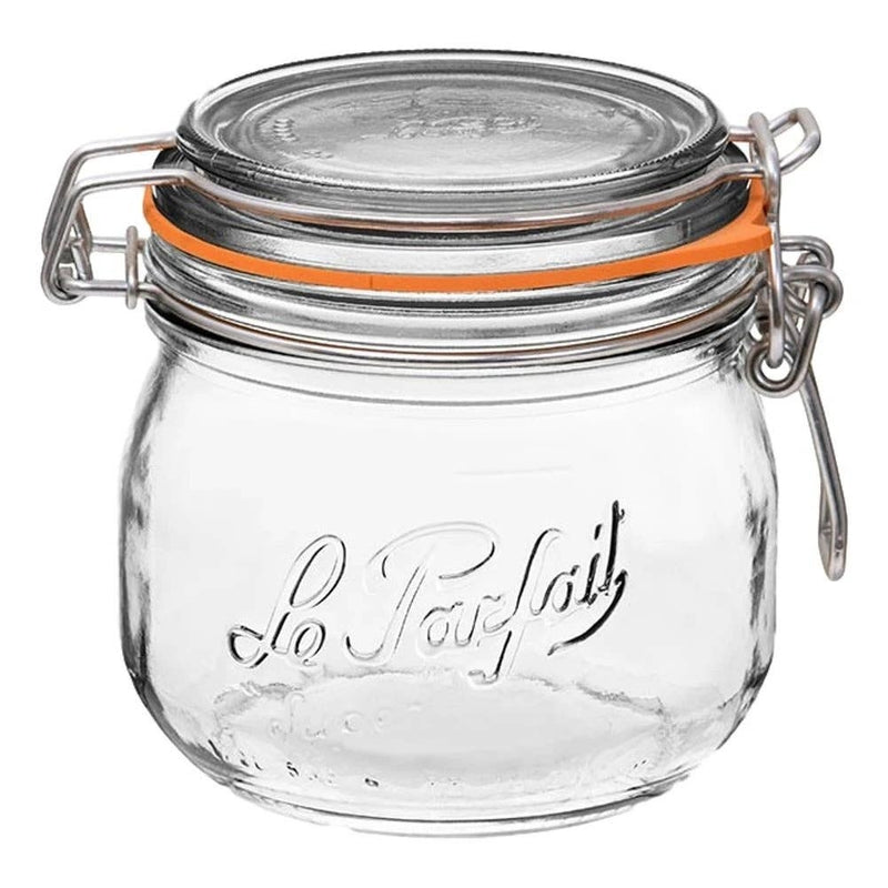 Rounded French Glass Storage Jar W Airtight Rubber Sea, 500ml