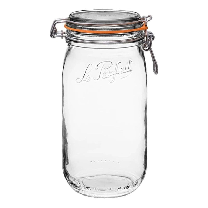 Rounded French Glass Storage Jar W Airtight Rubber Seal, 1.5L
