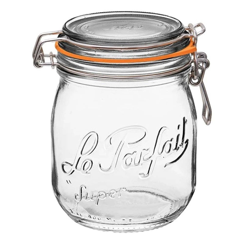 Rounded French Glass Storage Jar W Airtight Rubber Seal, 750ml