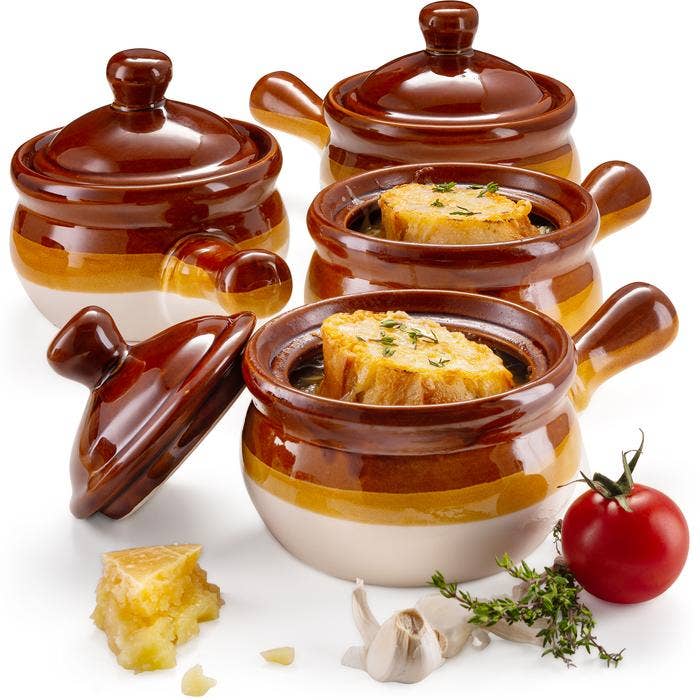 Kook Ceramic French Onion Soup Crocks, 15 oz, Set of 4