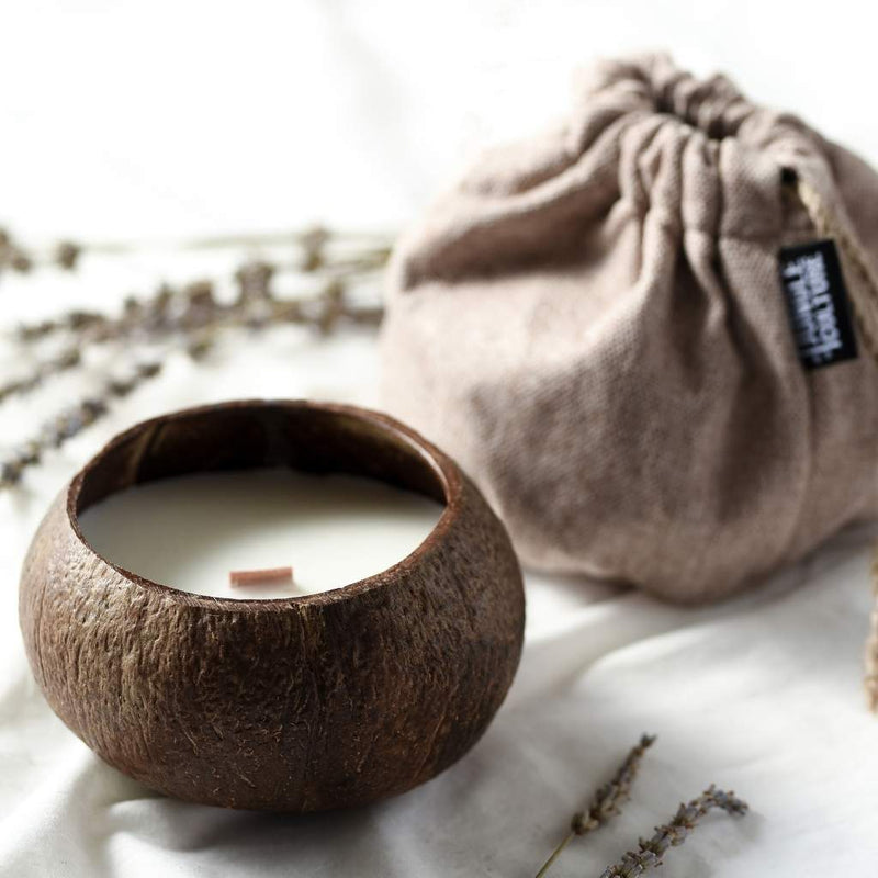 Coconut Shell Candle w/ Gift Bag, Toasted Coconut Scent