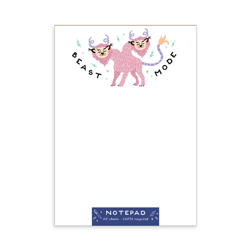 Beast Mode Notepad with Two-Headed Beast | 4.25" x 6" | Recycled Paper